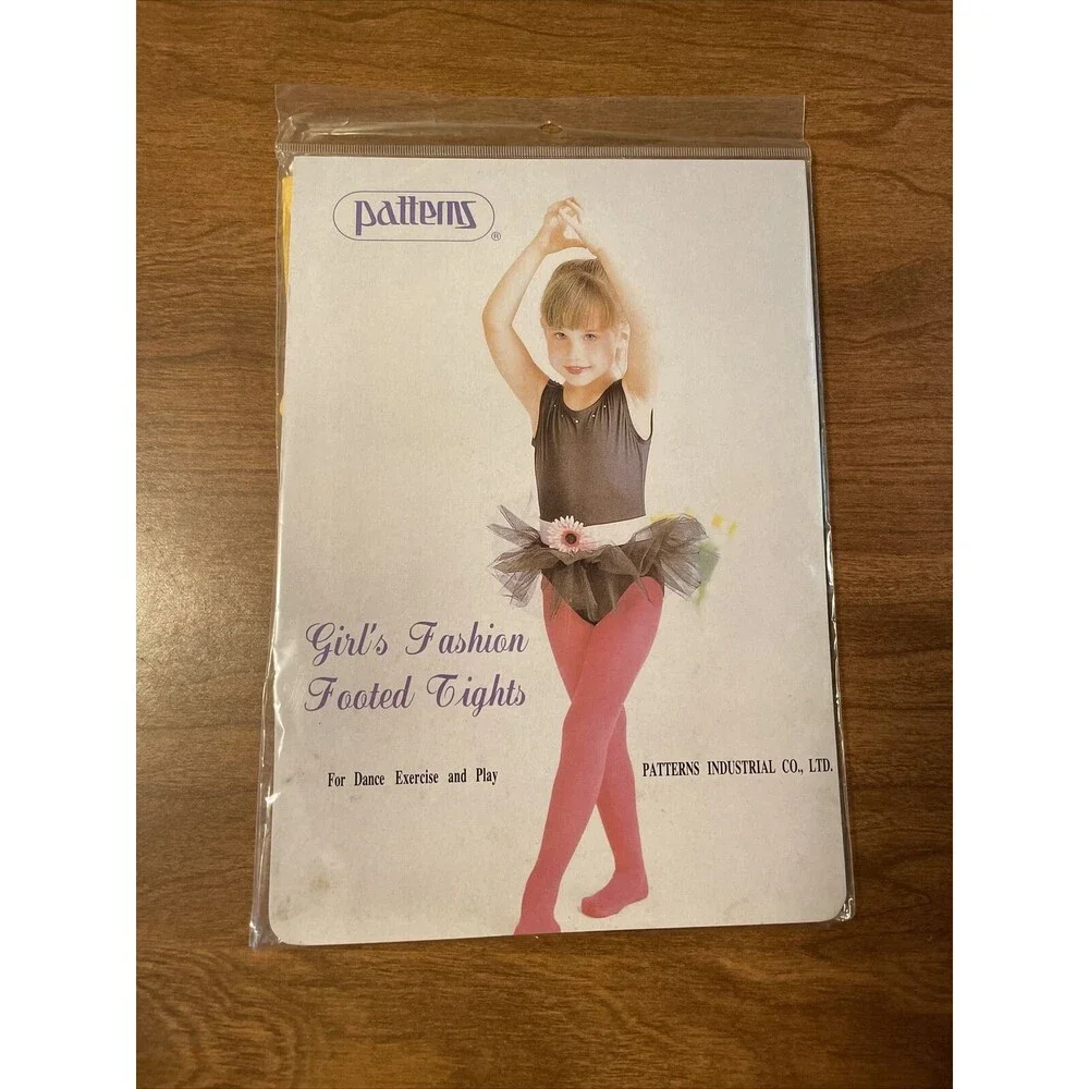 Girl's Patterns Sz M Industrial Yellow Fashion Footed Tights Dance Exercise Play